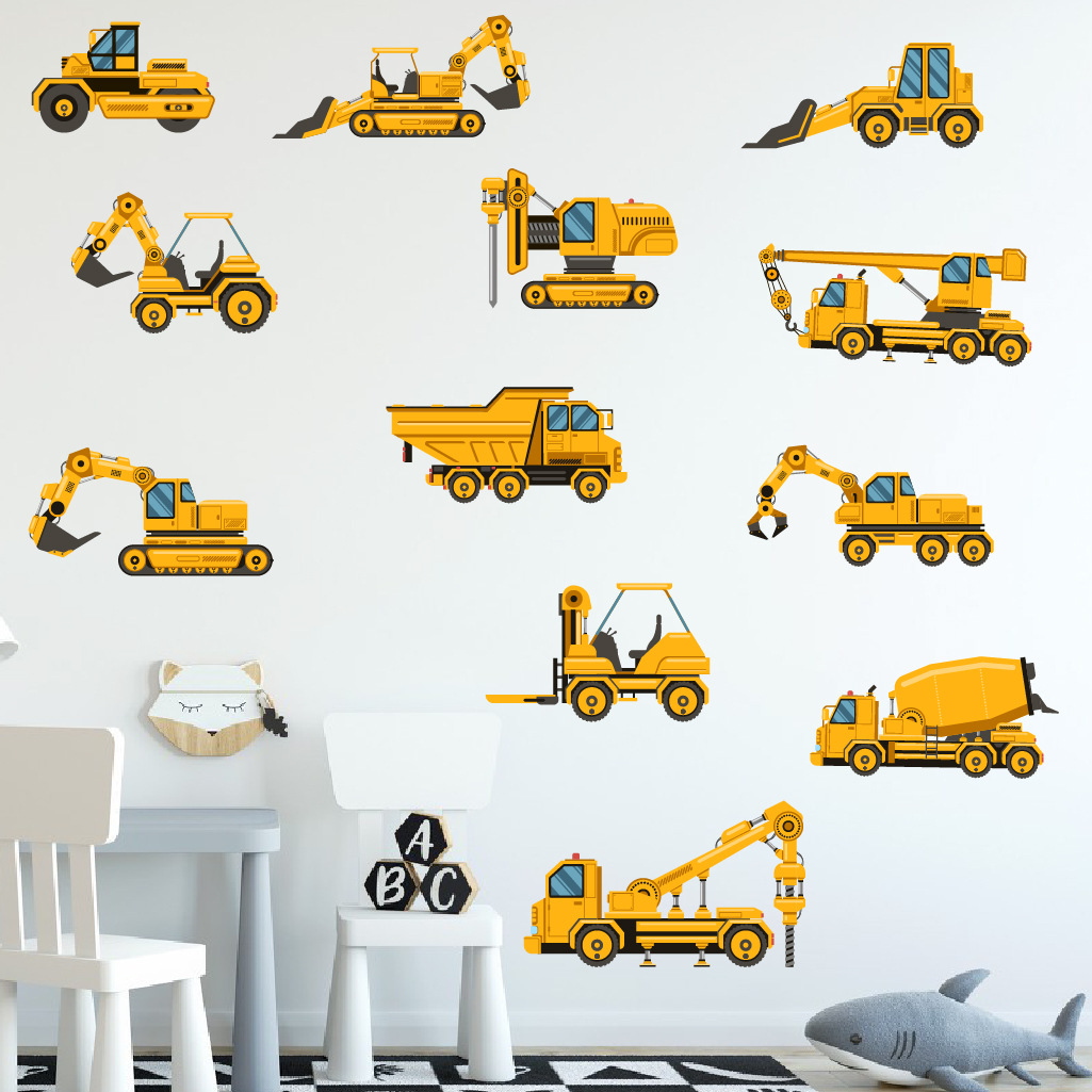 Baby Nursery Stickers - Escavadeira dos desenhos animados engenharia carro