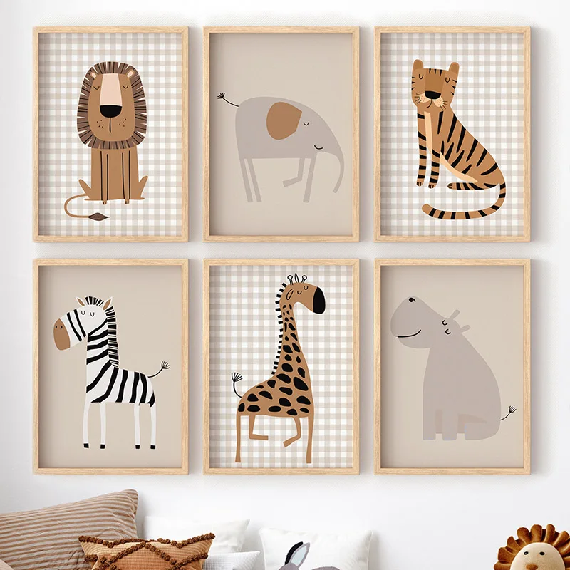 Baby Nursery Jungle - Sem moldura, leão, tigre, elefante, girafa,