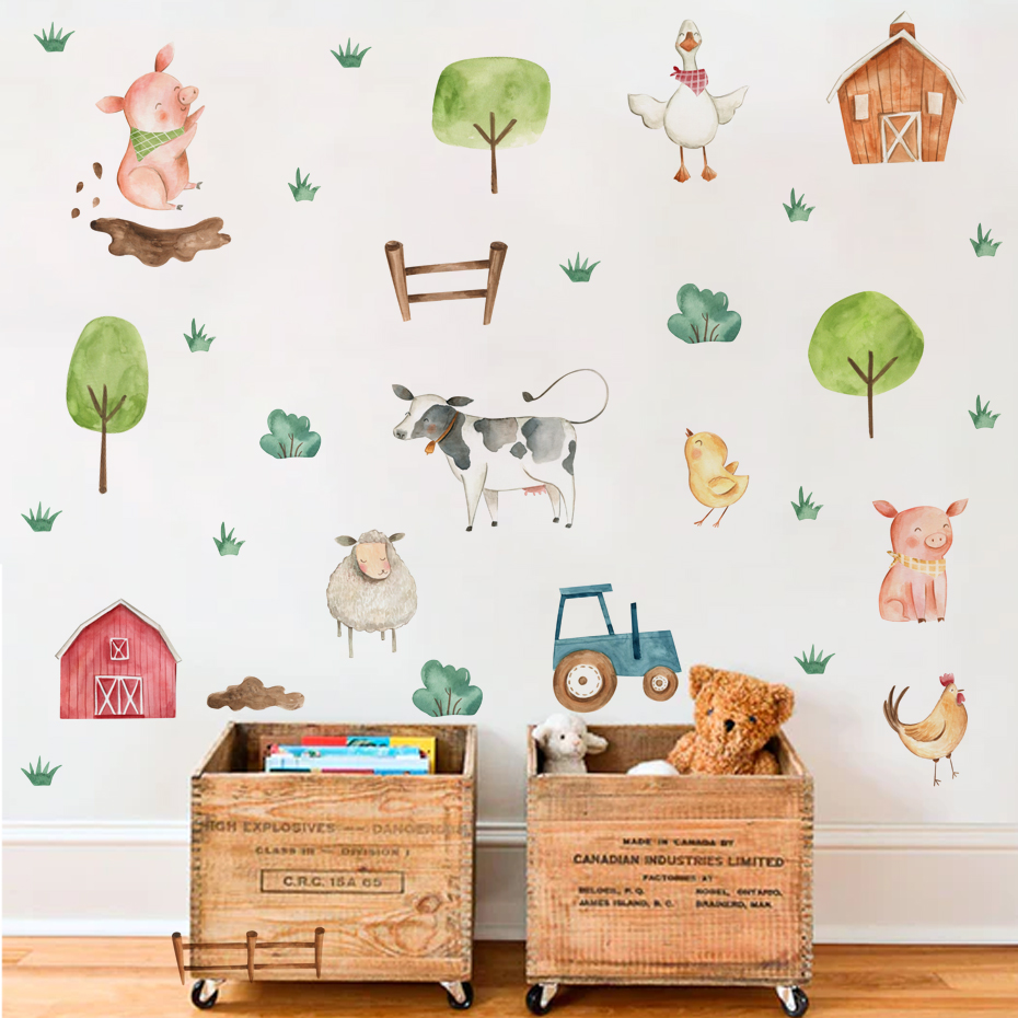 Baby Nursery Stickers - Boho aquarela bonito animais de fazenda