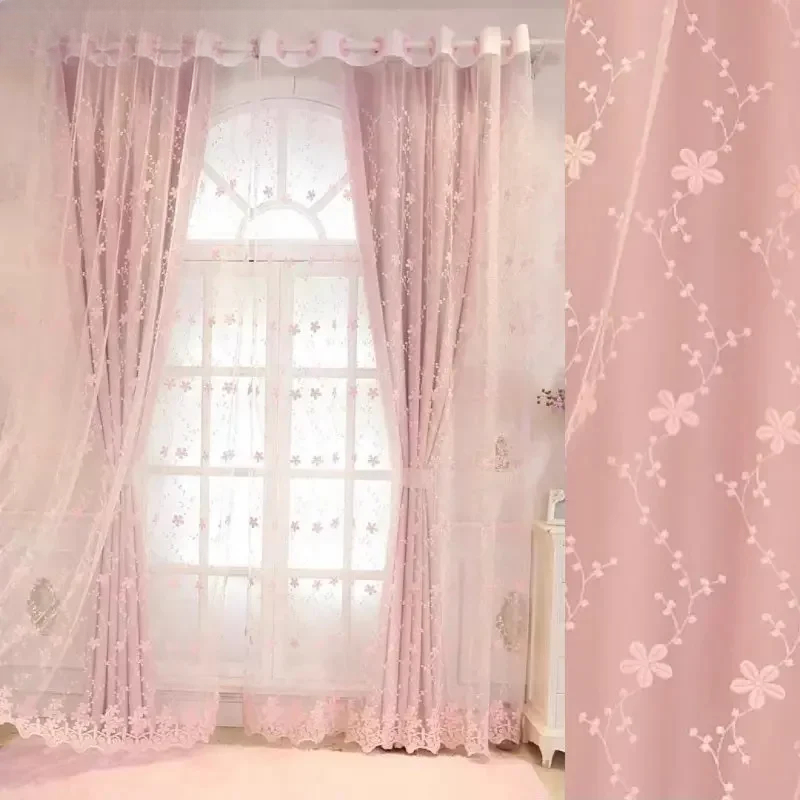 Blackout Curtain Nursery - 1PC Cortinas Transparentes Coreanas Rosa Princesa