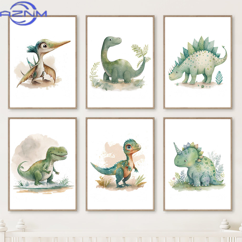 Baby Nursery Jungle - Pôster de Dinossauro Kawaii da Selva