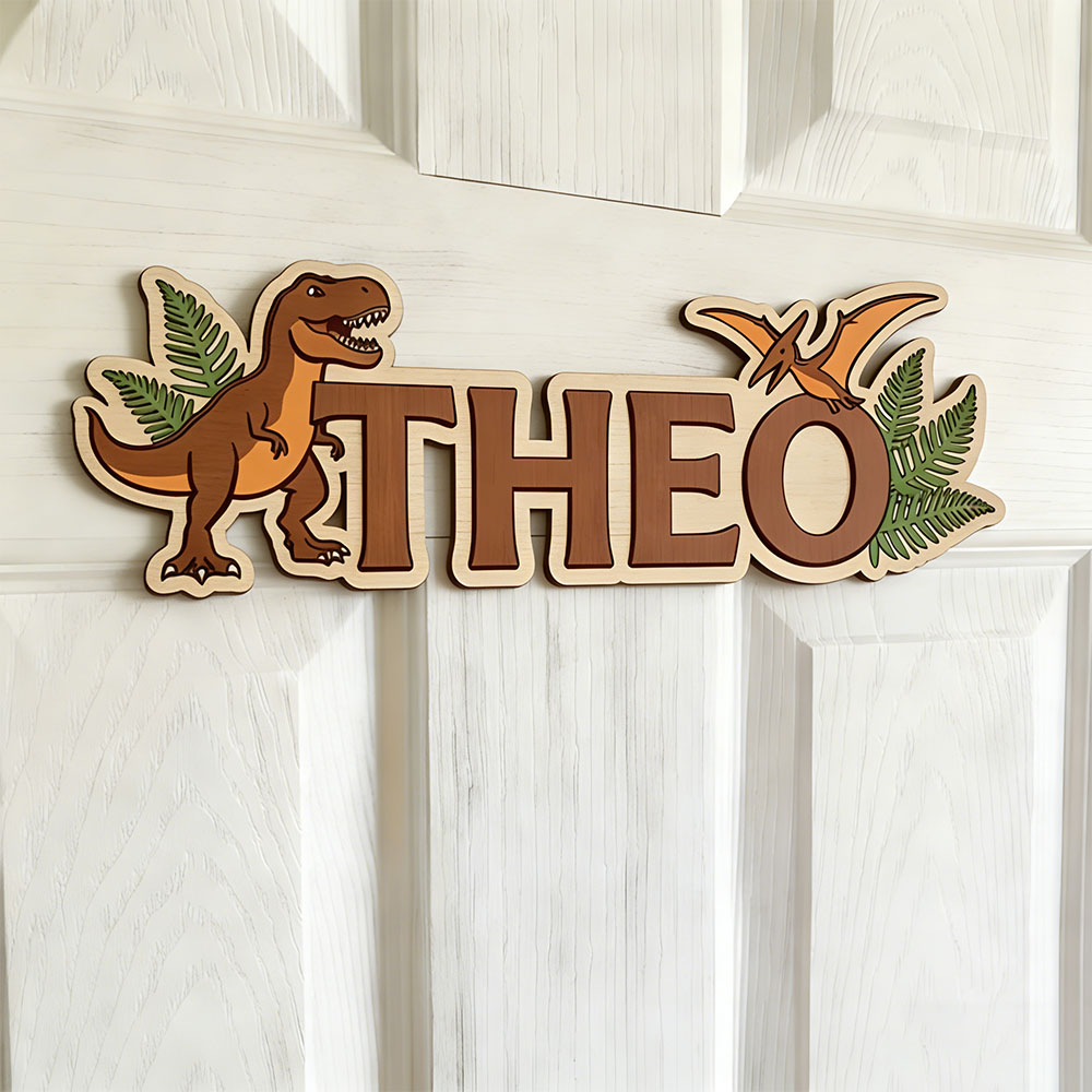 Baby Nursery Name Sign - Placa de Nome Personalizada de Dinossauro