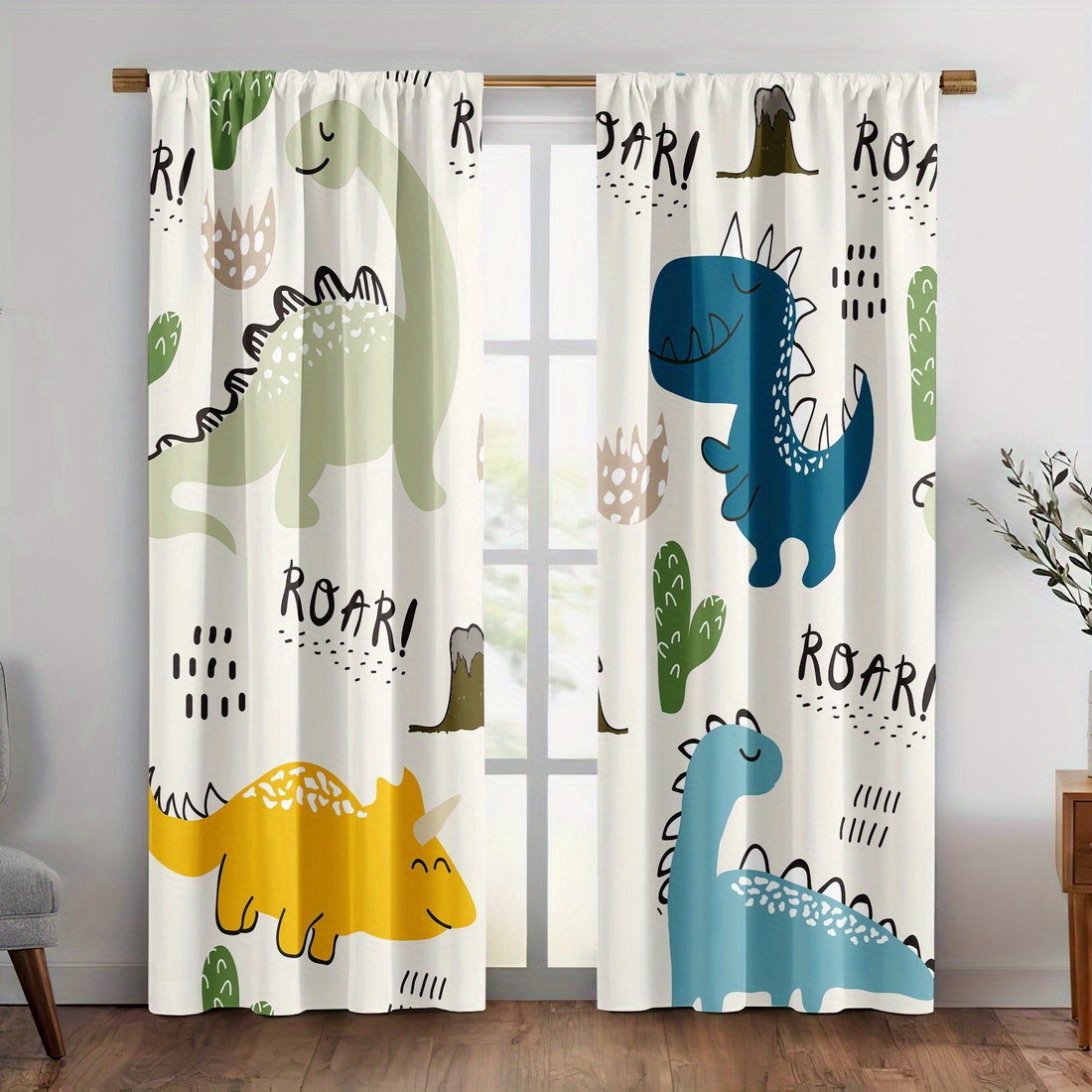 Blackout Curtain Nursery - Cortinas de Dinossauro em Estilo Cartoon
