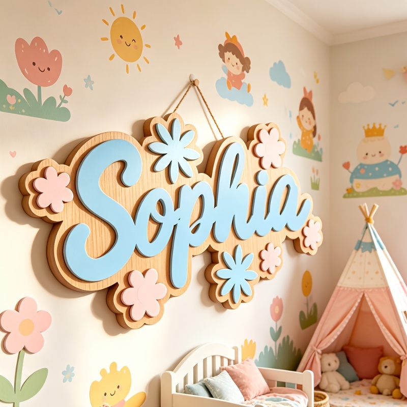 Baby Nursery Name Sign - Placa de Porta Personalizada com Tema