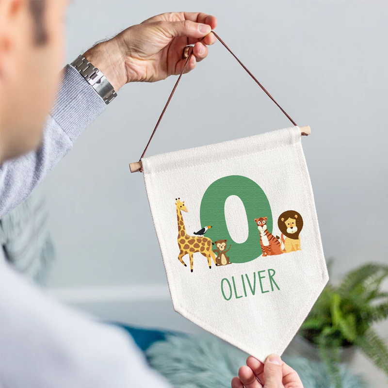 Baby Nursery Jungle - Bandeira Personalizada com Nome de Animais