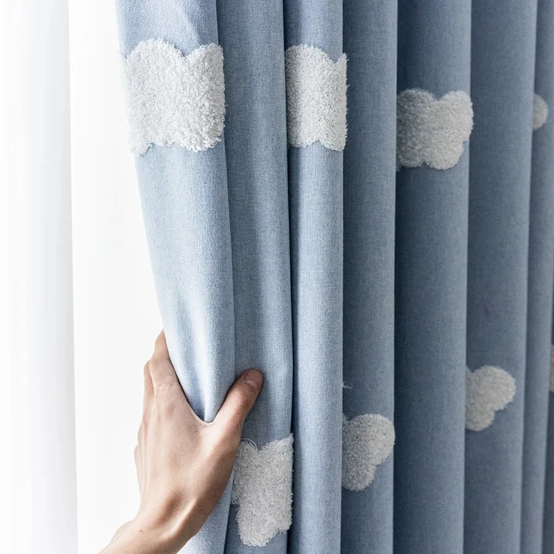 Cortina azul nuvem bordada, te - Blackout Curtain Nursery avaliação e preço